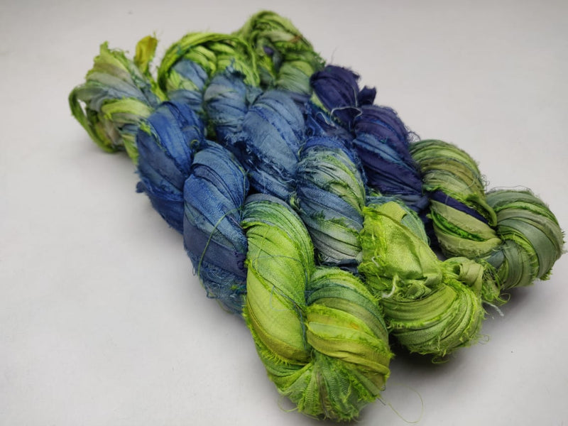 Recycled Sari Silk Ribbon - Forest Blue