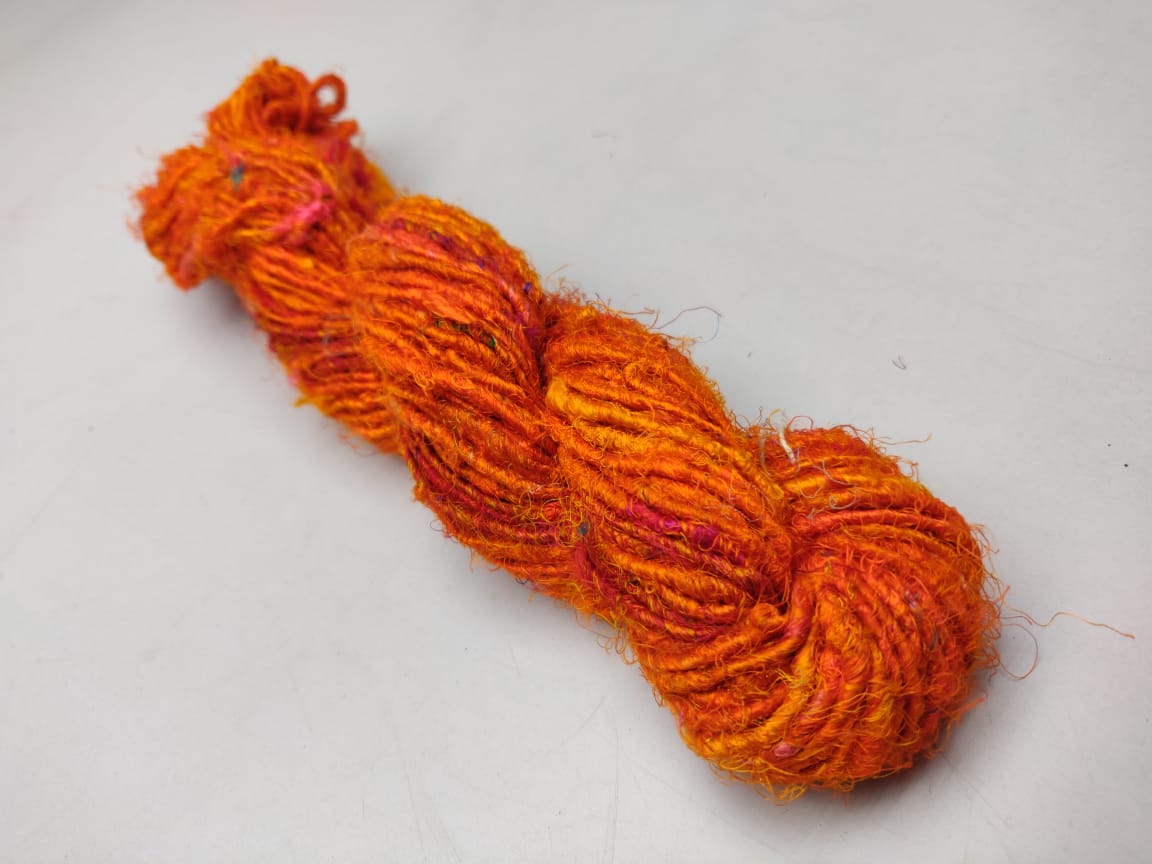 Recycled Sari Silk Yarn- Orange - SilkRouteIndia