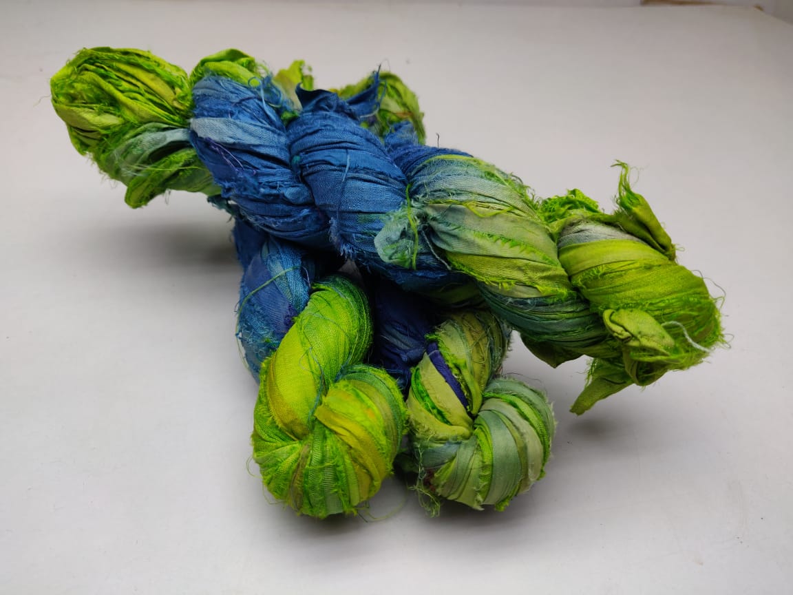 Recycled Sari Silk Ribbon - Forest Blue - SilkRouteIndia
