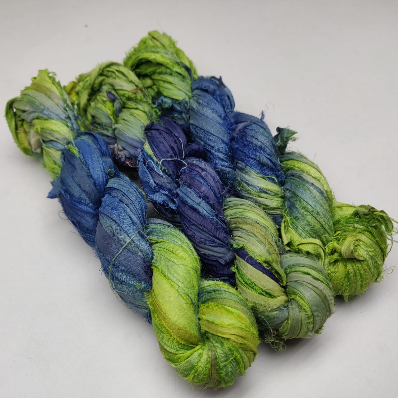 Recycled Sari Silk Ribbon - Forest Blue - SilkRouteIndia