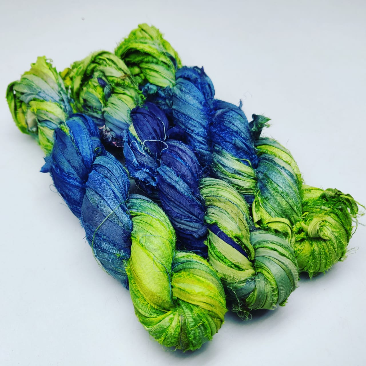 Recycled Sari Silk Ribbon - Forest Blue - SilkRouteIndia