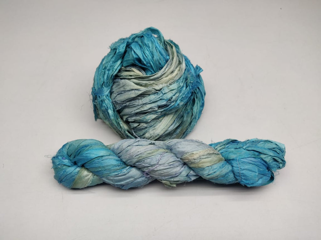 Recycled Sari Silk Ribbon - Ocean Grey - SilkRouteIndia