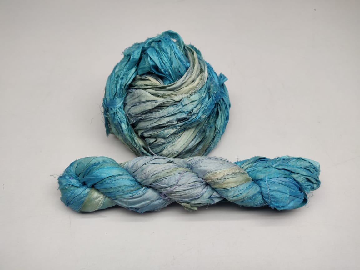 Recycled Sari Silk Ribbon - Ocean Grey - SilkRouteIndia
