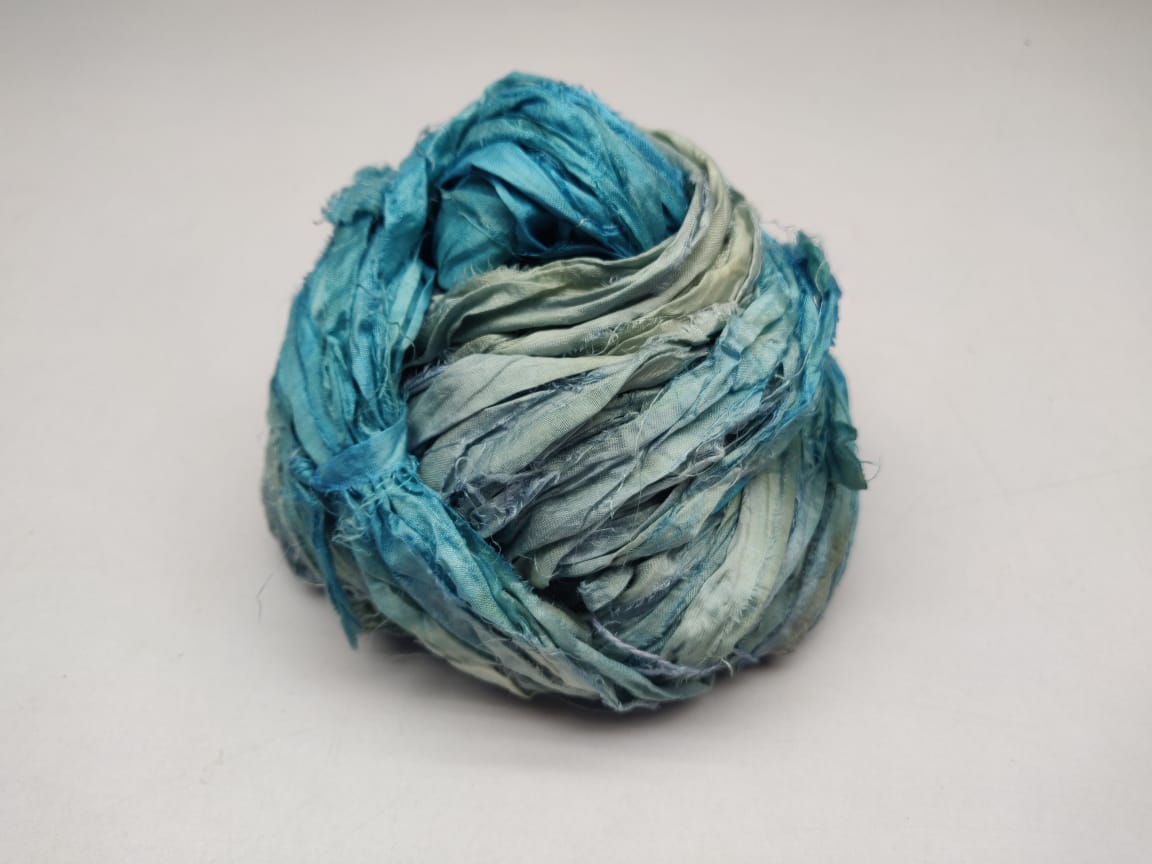 Recycled Sari Silk Ribbon - Ocean Grey - SilkRouteIndia