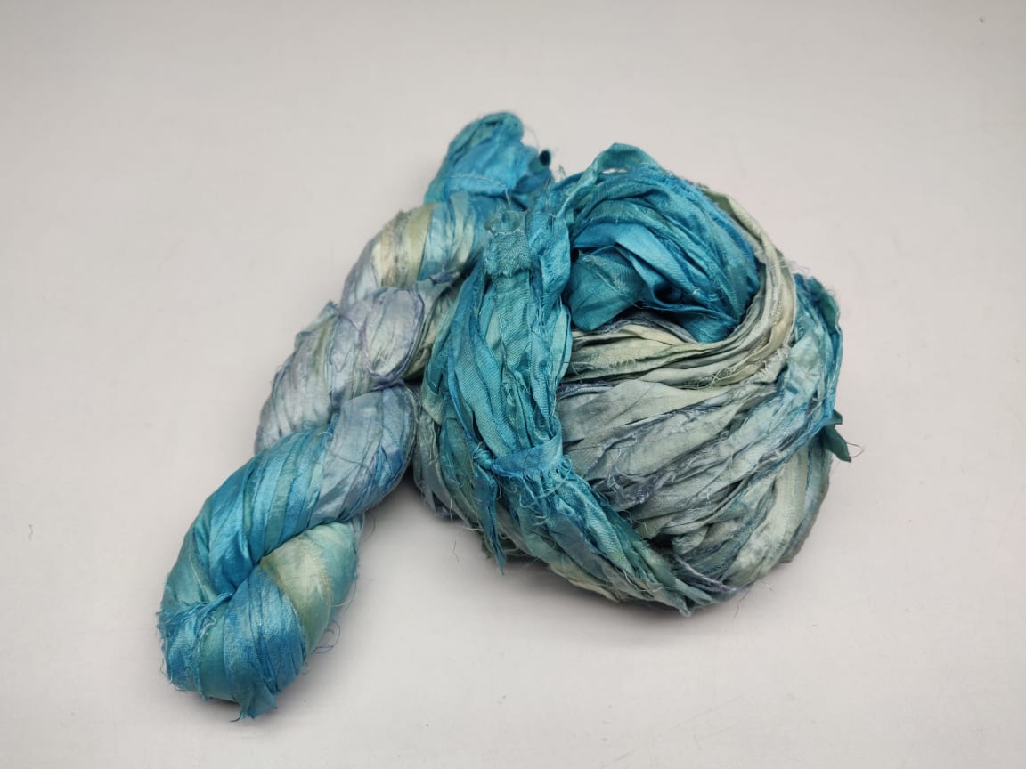 Recycled Sari Silk Ribbon - Ocean Grey - SilkRouteIndia
