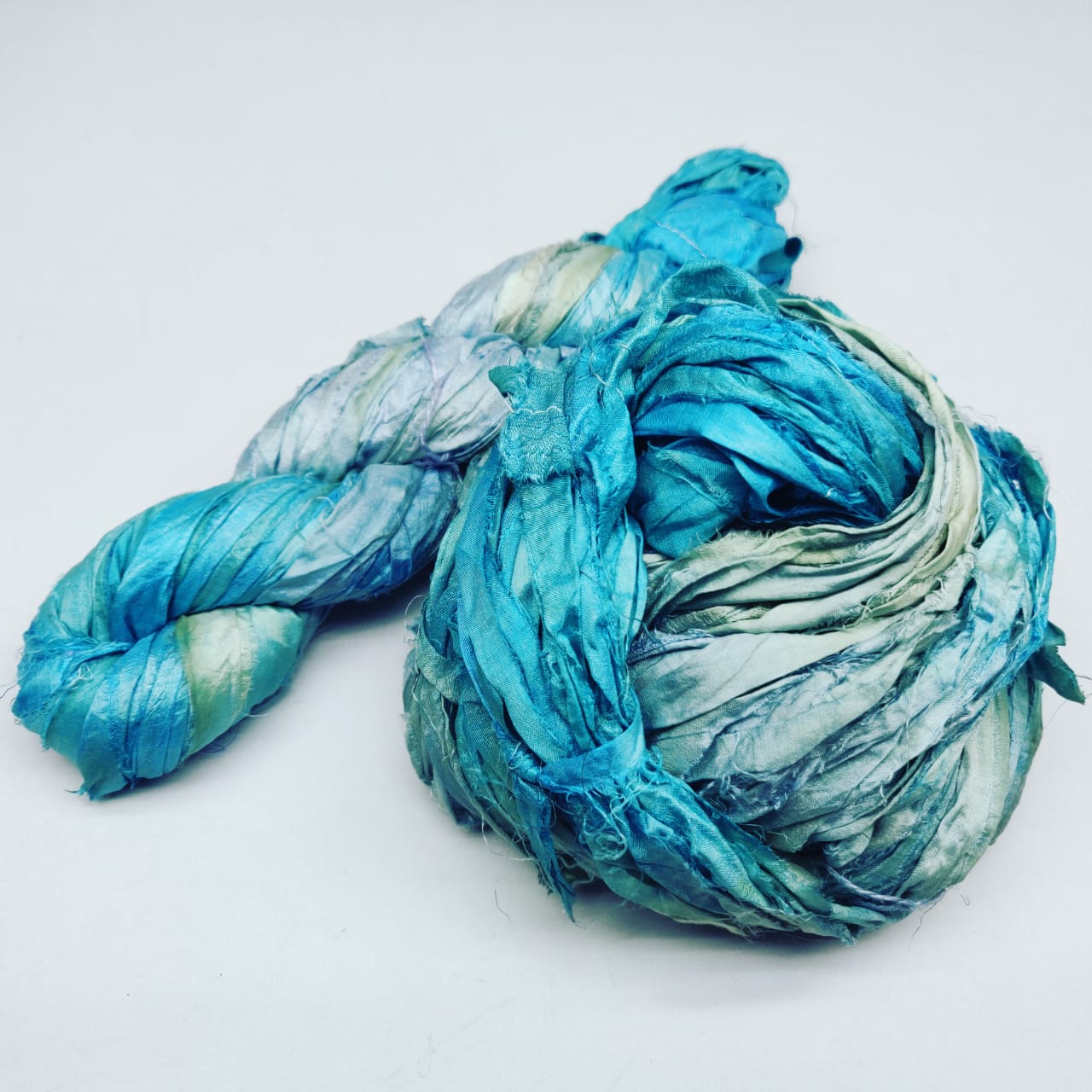 Recycled Sari Silk Ribbon - Ocean Grey - SilkRouteIndia