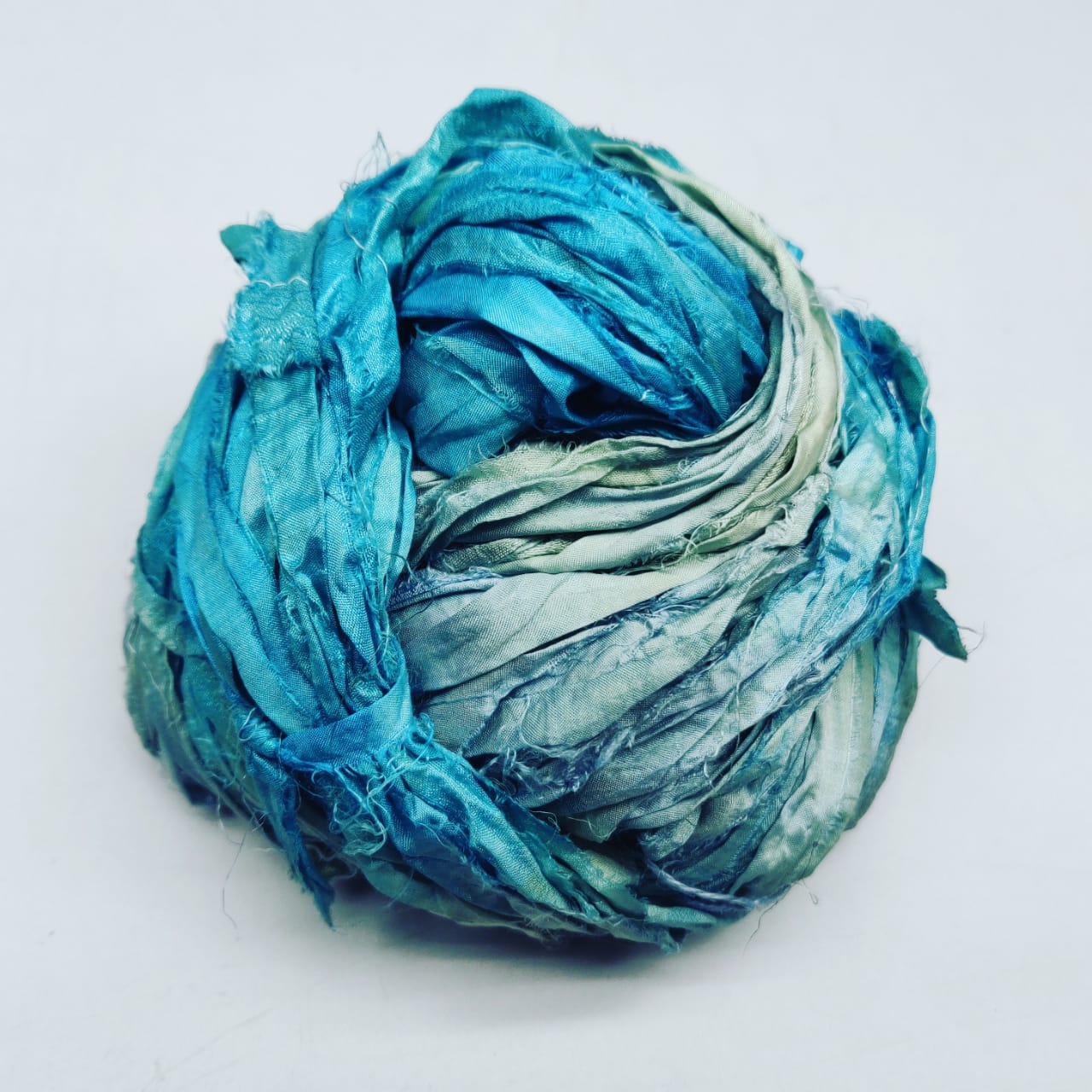 Recycled Sari Silk Ribbon - Ocean Grey - SilkRouteIndia