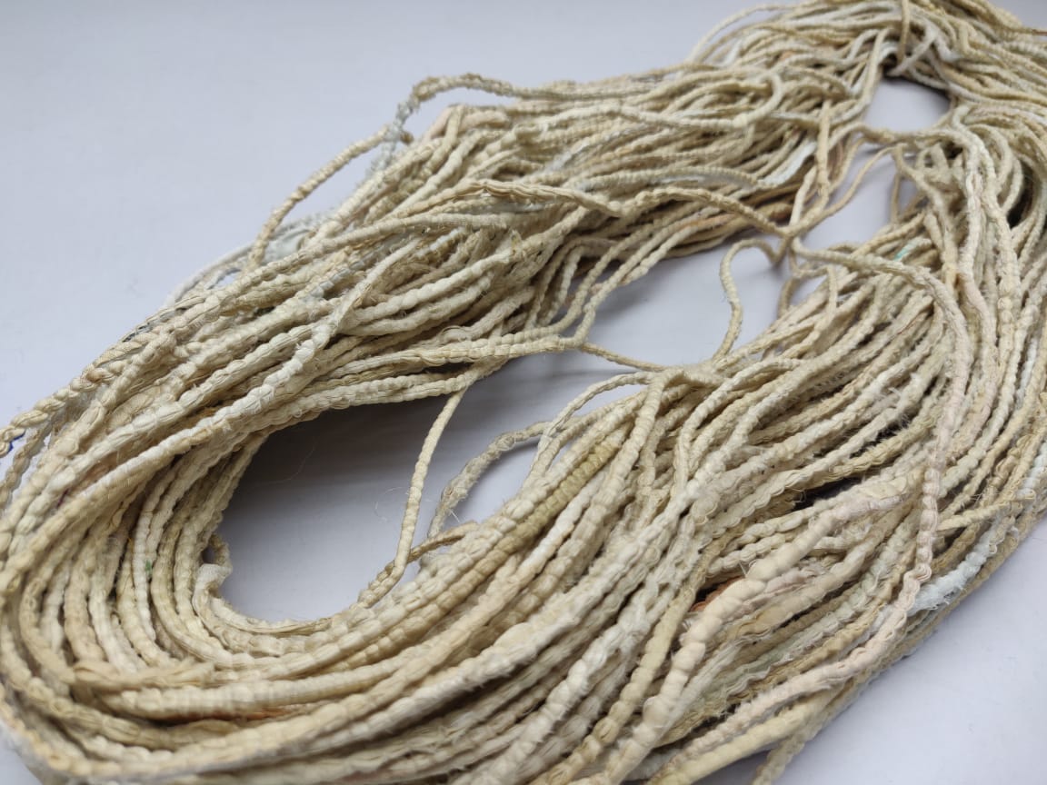 Cording Sari Silk Ribbon - Multicolor - SilkRouteIndiaFair Trade Recycled Lurex Hemmed Cording Sari Silk Ribbon yarn. Very sparkling! Made from Recycled Sari silk Ribbon which is the by-product of colorful saris that women wear in India. It is the loose ends of saris collected from industrial mills in India that is torn in stripes and sewn end to end to make beautiful and colorful ribbons. The vibrant colors and unique texture of these silk fabric, the s