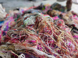 Recycled Sari Silk Waste Batts - Multicolor - SilkRouteIndia - RovingBatts - Roving Fiber