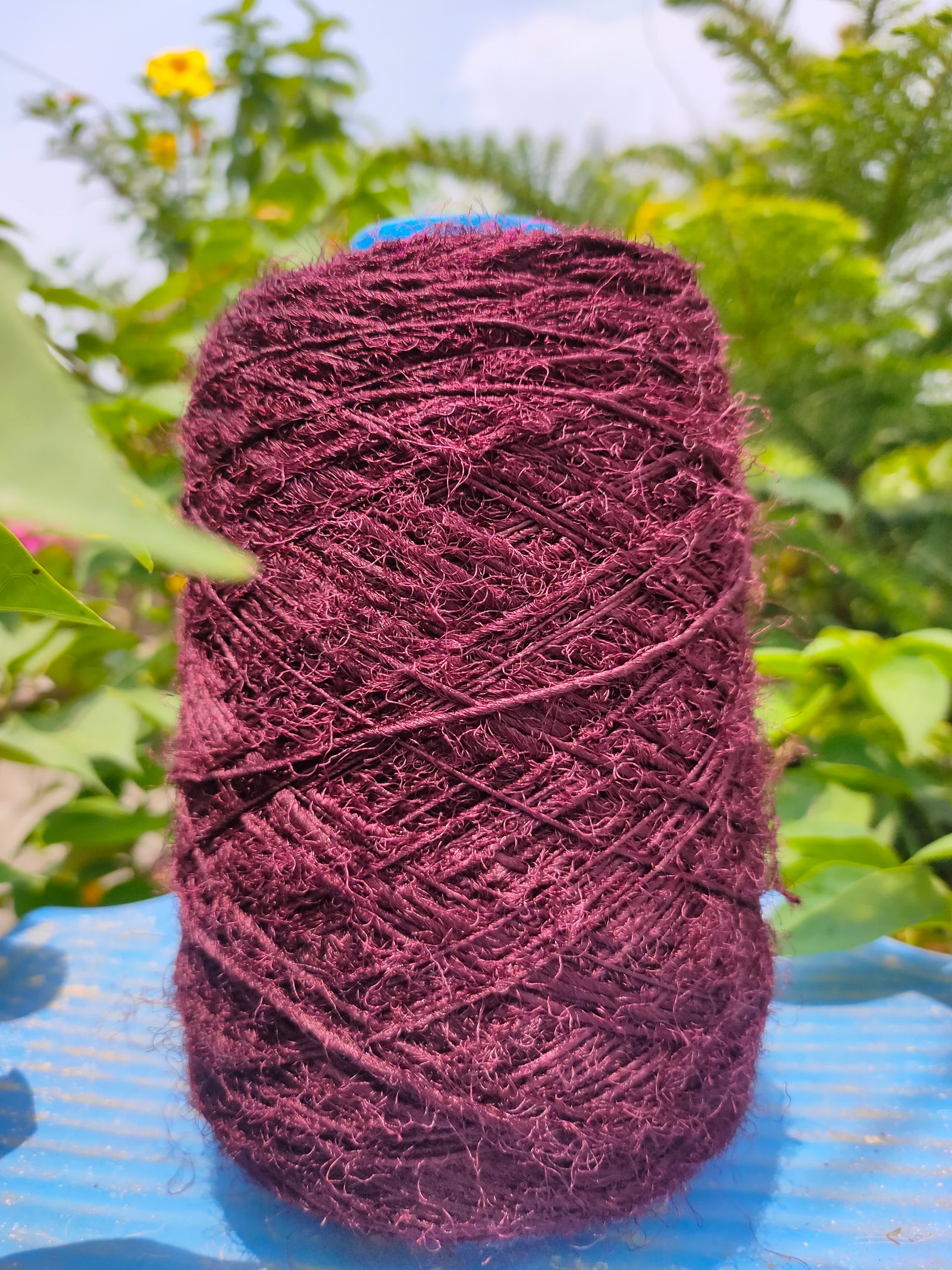 Recycled Sari Silk Yarn Prime - Deep Maroon - SilkRouteIndia