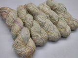 Recycled Sari Silk Yarn Prime Cream Patches - SilkRouteIndia- Recycled Sari Silk Yarn Prime is available in multitude of colors, and being premium, you get extra length of yarn in the same weight. We fabricate Recycled Silk Yarn from the bi-product of sari and silk production units.