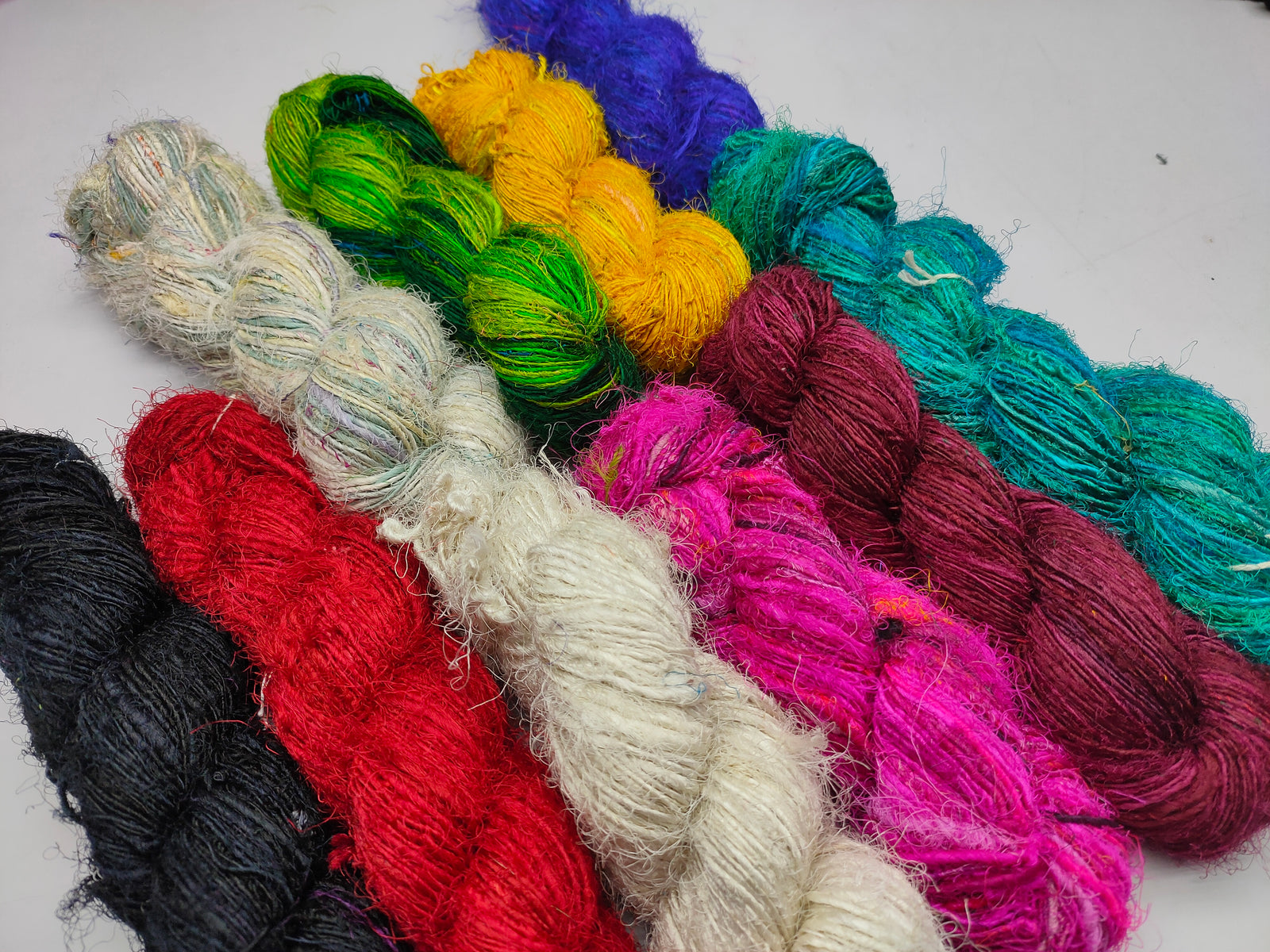 10 Colors Recycled Sari Silk Yarn Prime - SilkRouteIndia