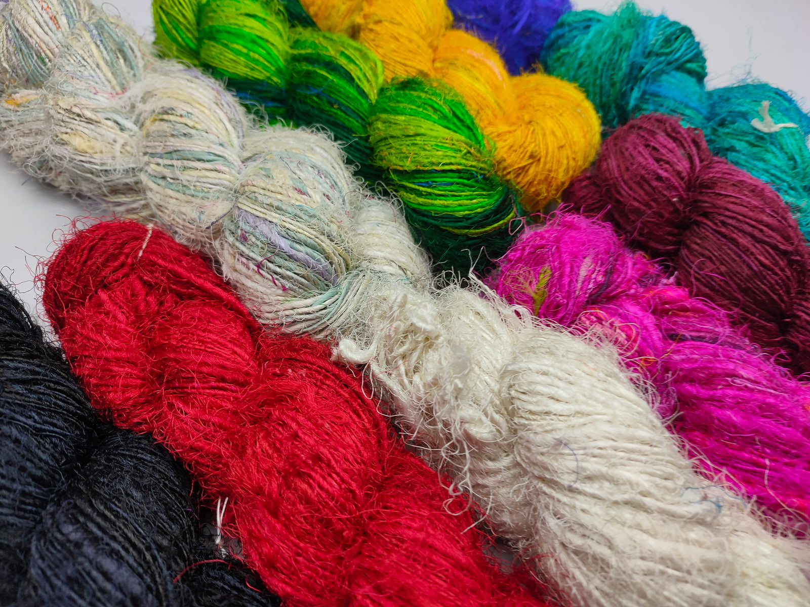 10 Colors Recycled Sari Silk Yarn Prime - SilkRouteIndia
