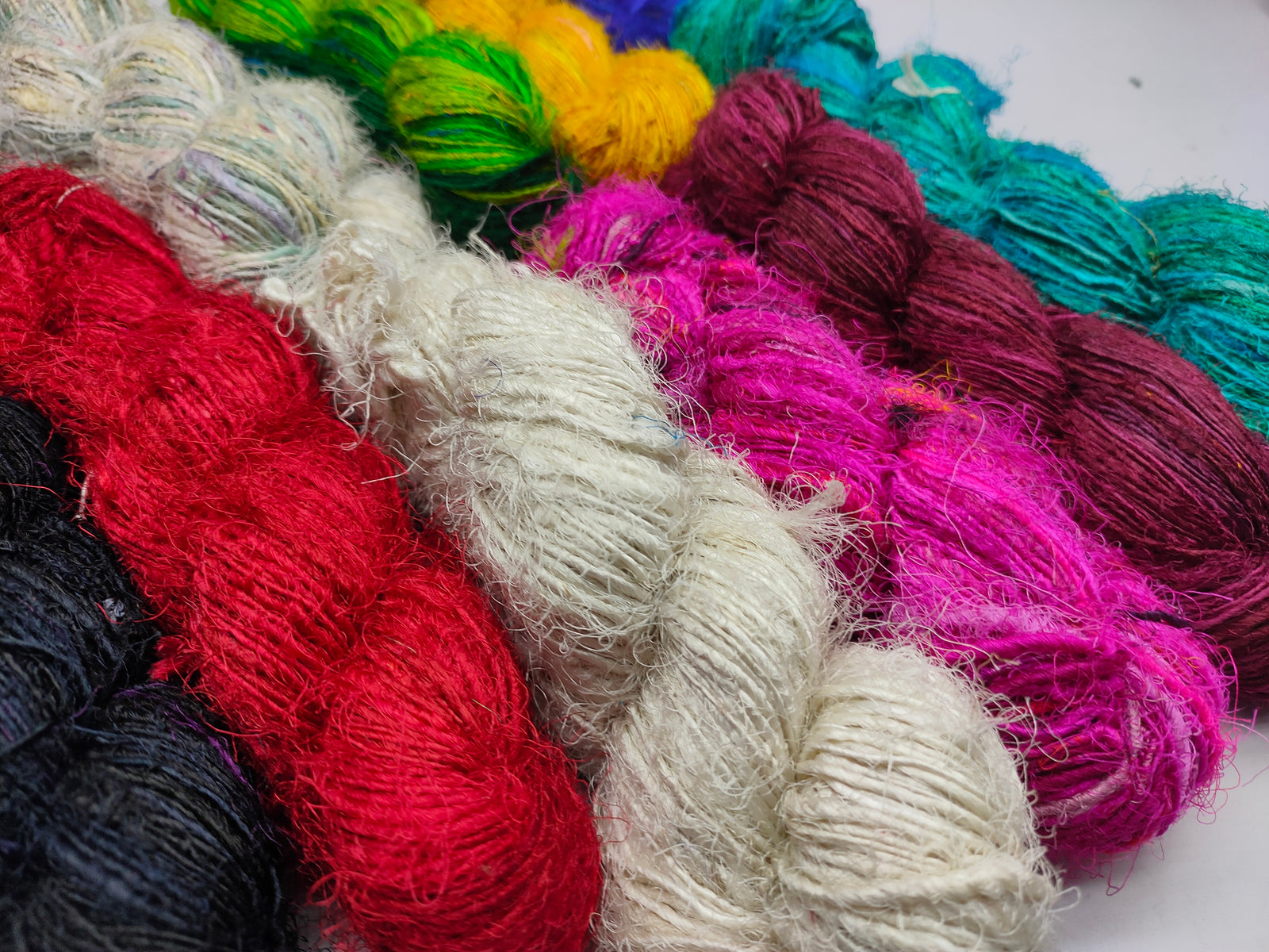 10 Colors Recycled Sari Silk Yarn Prime - SilkRouteIndia