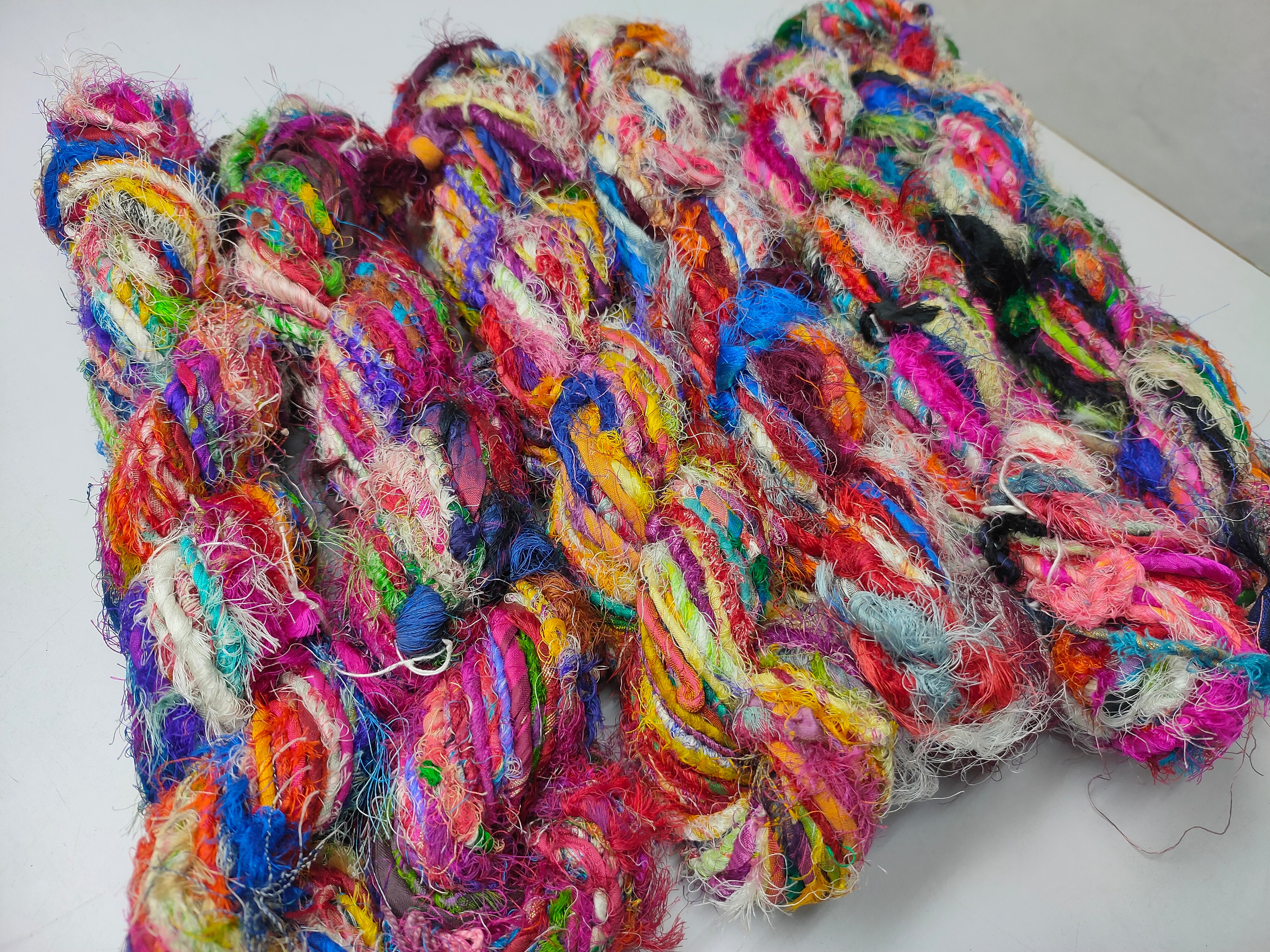 Recycled Sari Silk Yarn - Carded - SilkRouteIndia