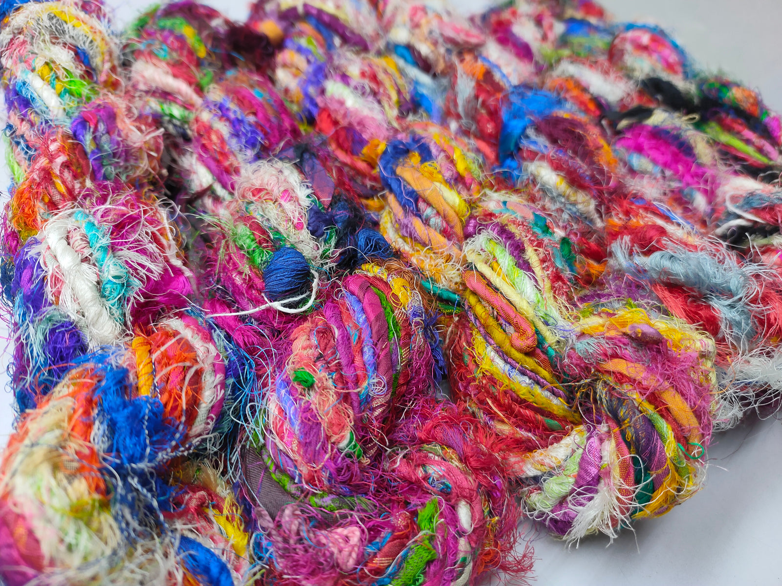 Recycled Sari Silk Yarn - Carded - SilkRouteIndia