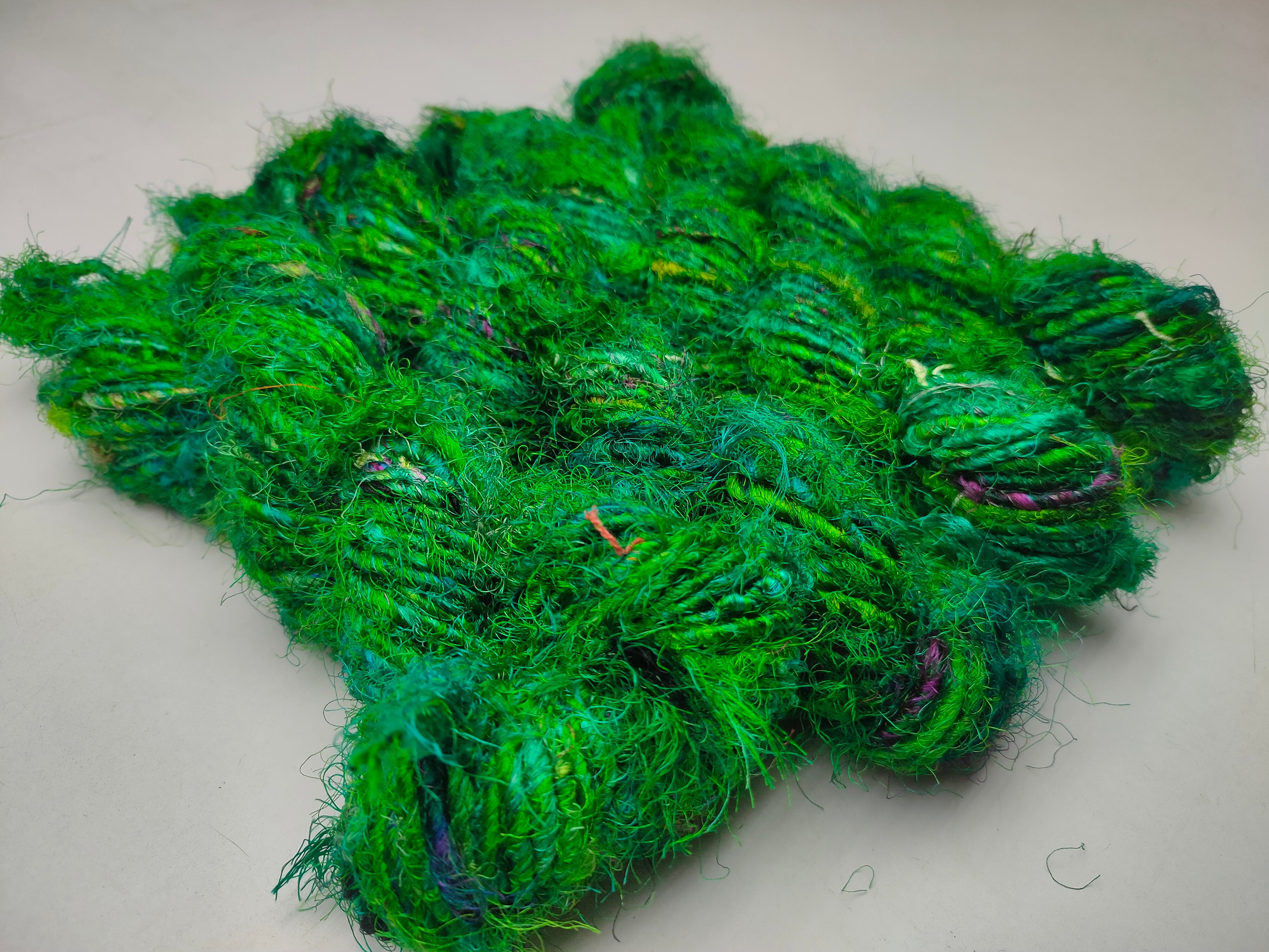 Recycled Sari Silk Yarn Green - SilkRouteIndia