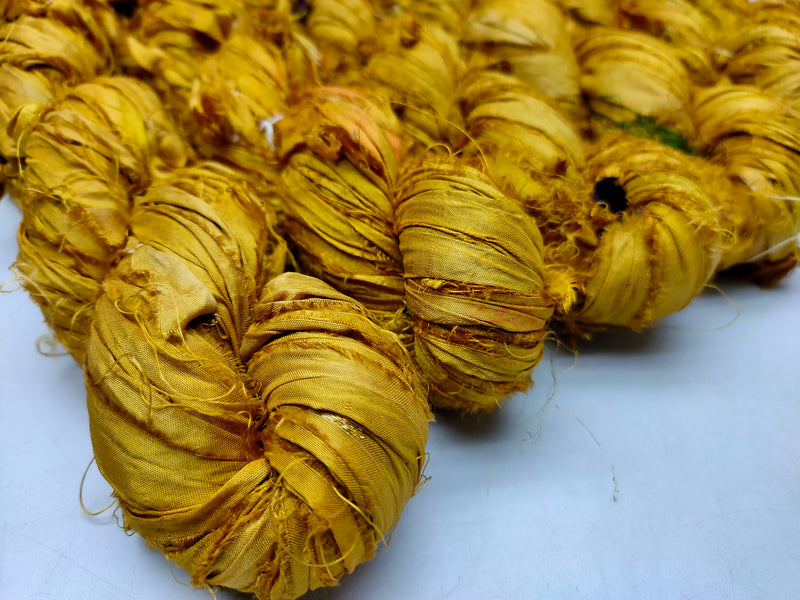 Recycled Sari Silk Ribbon - Canary