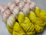 Mulberry Yarn Short Fiber - Sun Haze - SilkRouteIndia Mulberry Silk Yarn Short Fiber is a unique Silk Yarn ideal for Knitting. Mulberry Yarn is very soft and shiny. It is DK weight and is directly spun from the short fiber of Mulberry Silk Tops. It is a yarn of Natural Protein Fiber. Mulberry Yarn has compact structure, evenness, clean appearance, elegant luster, Good moisture-absorbing capability, good strength and elongation, with fine and soft fibers. It is Useful for Weaving and Knitting