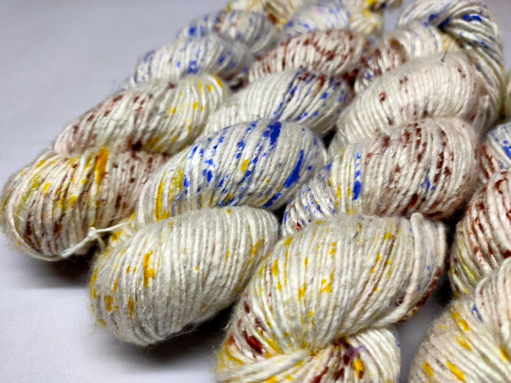 Mulberry Yarn Short Fiber - Choco Mango - SilkRouteIndia Mulberry Silk Yarn Short Fiber is a unique Silk Yarn ideal for Knitting. Mulberry Yarn is very soft and shiny. It is DK weight and is directly spun from the short fiber of Mulberry Silk Tops. It is a yarn of Natural Protein Fiber. Mulberry Yarn has compact structure, evenness, clean appearance, elegant luster, Good moisture-absorbing capability, good strength and elongation, with fine and soft fibers. It is Useful for Weaving and Knitting