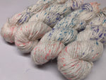 Mulberry Yarn Short Fiber - Indigo Strawberry - SilkRouteIndia Mulberry Silk Yarn Short Fiber is a unique Silk Yarn ideal for Knitting. Mulberry Yarn is very soft and shiny. It is DK weight and is directly spun from the short fiber of Mulberry Silk Tops. It is a yarn of Natural Protein Fiber. Mulberry Yarn has compact structure, evenness, clean appearance, elegant luster, Good moisture-absorbing capability, good strength and elongation, with fine and soft fibers. It is Useful for Weaving and Knitting