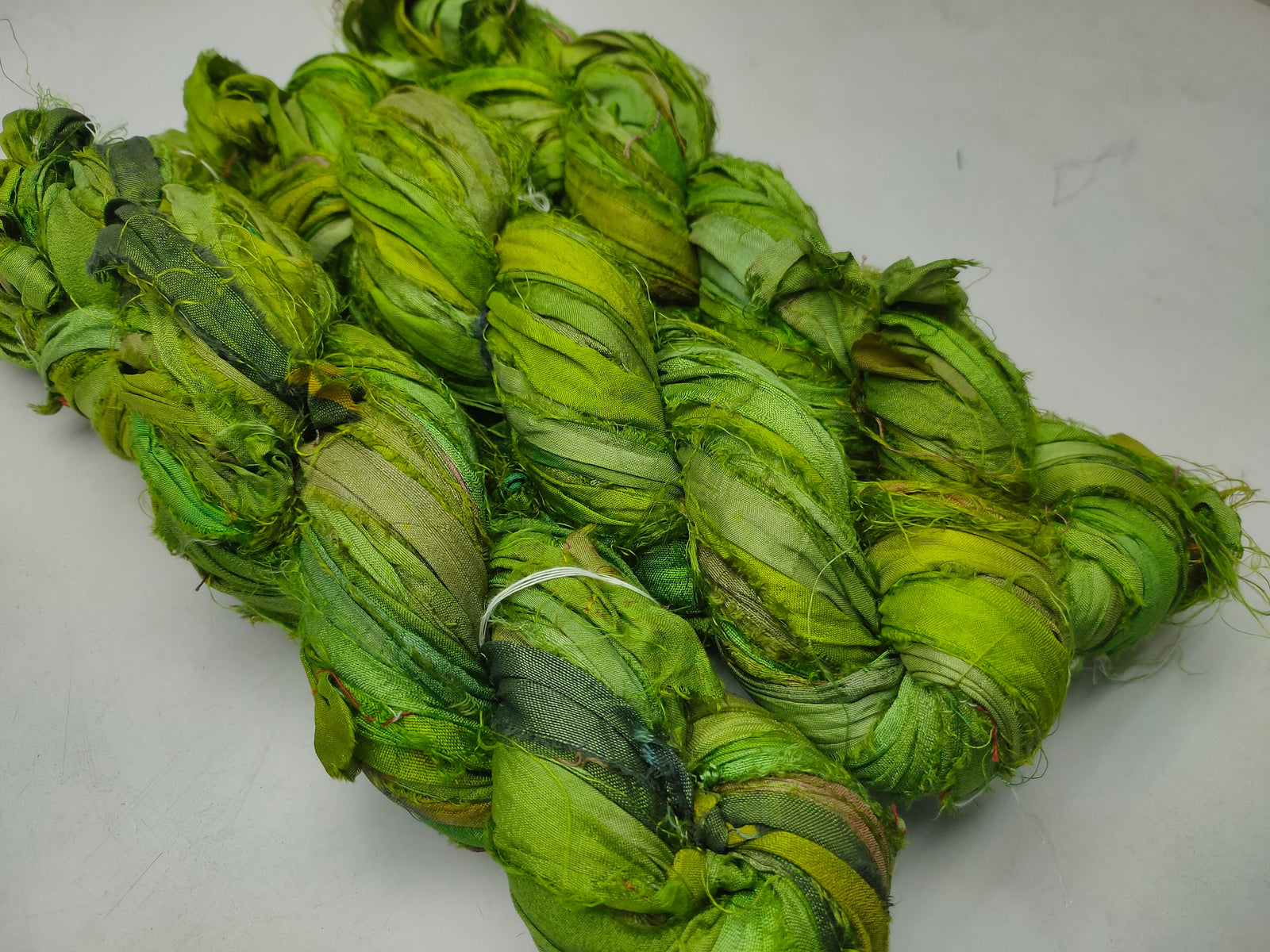 Recycled Sari Silk Ribbon - Green Petal - SilkRouteIndia