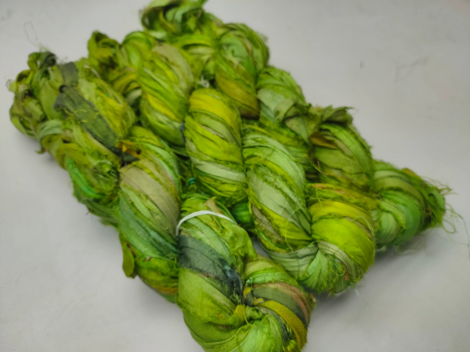 Recycled Sari Silk Ribbon - Green Petal - SilkRouteIndia