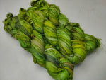 Recycled Sari Silk Ribbon - Green Petal - SilkRouteIndia Recycled Sari SilK yarn, Recycled Sari Silk Ribbon, Recycled Sari yarn, Recycled Silk Ribbon,upcycled ribbon, upcycled yarn, Himalaya Silk Yarn, Recycle Sari silk,	Recycle Silk,	Yarn for Knitting,	Knitting Yarn,	Crochet Yarn,	handcrafted yarn,	recycle sari yarn,	Sari Silk Yarn, reused ribbon, recycled ribbon