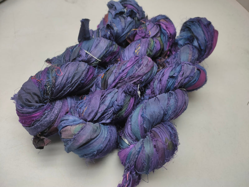 Recycled Sari Silk Ribbon - Blue Echo