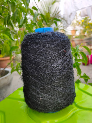 Recycled Sari Silk Yarn Prime - Black - SilkRouteIndia