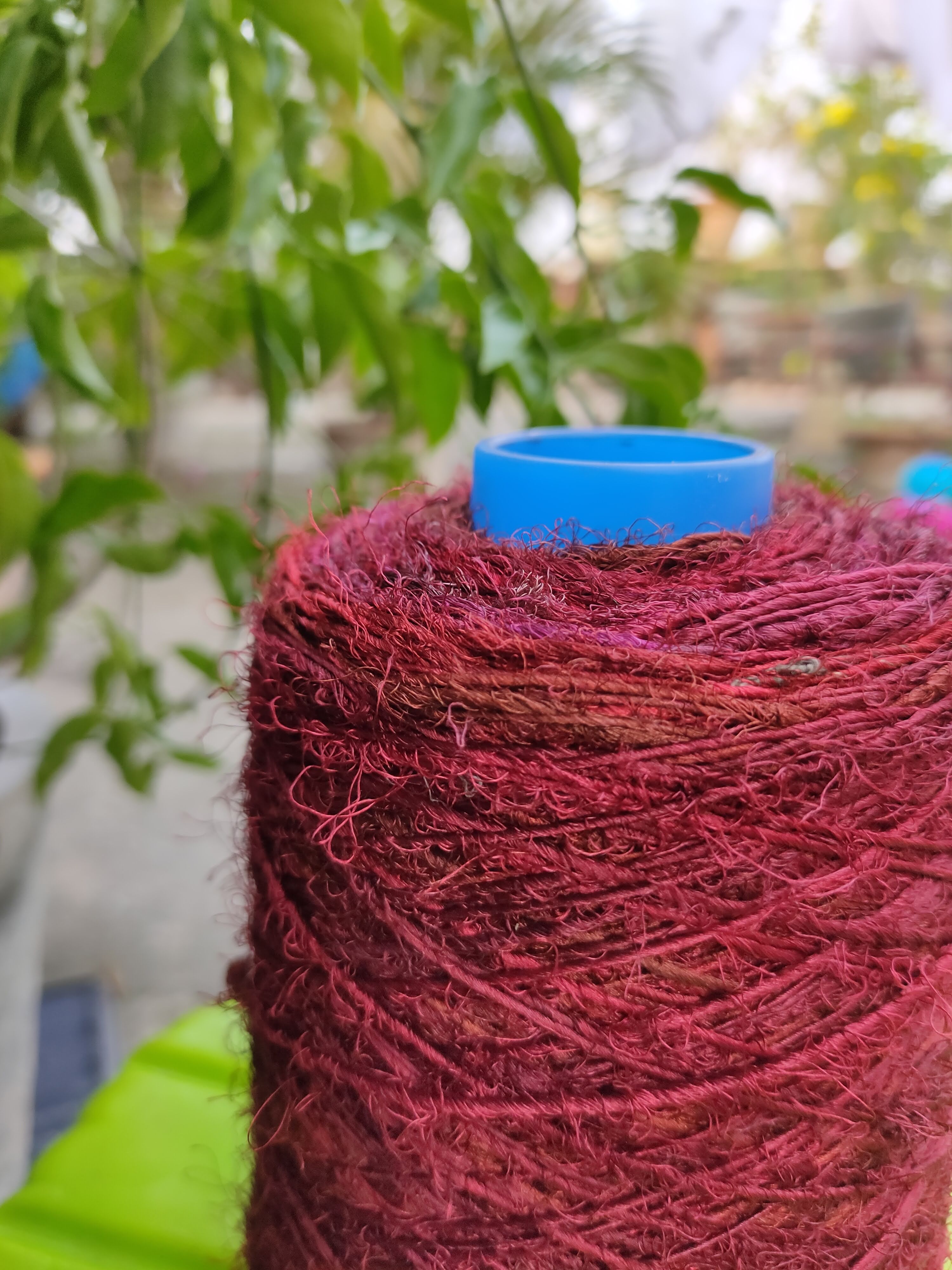 Recycled Sari Silk Yarn Prime - Deep Maroon - SilkRouteIndia