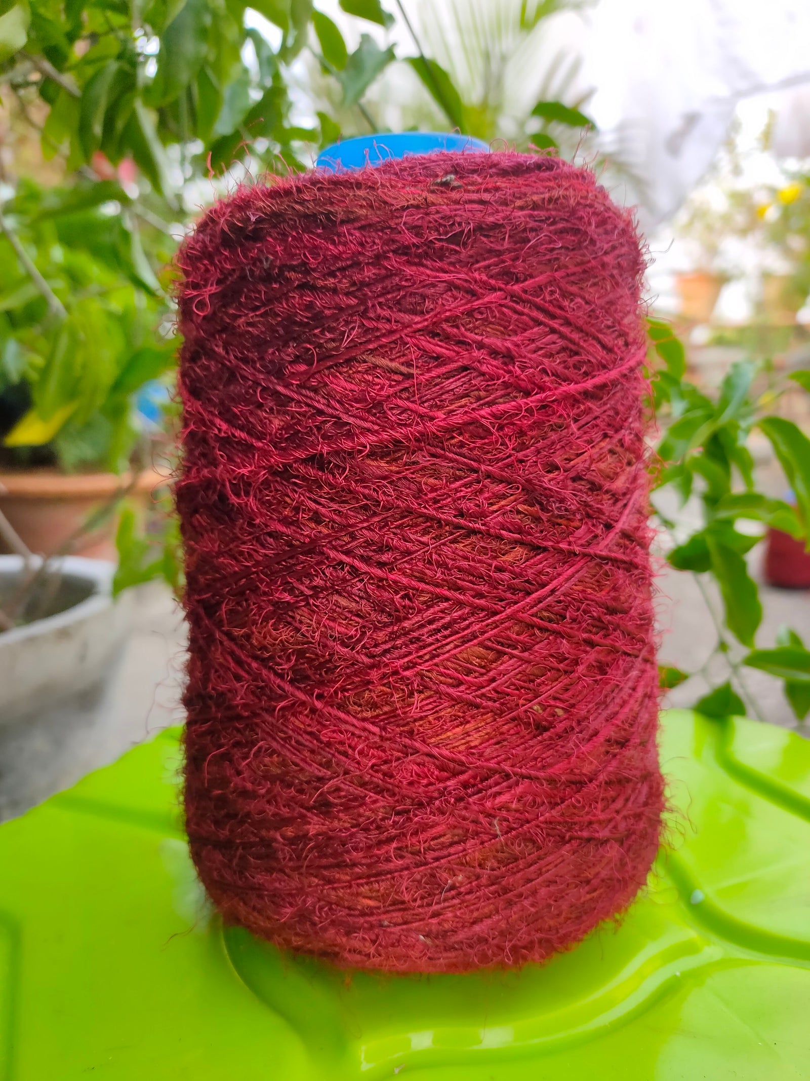 Recycled Sari Silk Yarn Prime - Deep Maroon - SilkRouteIndia