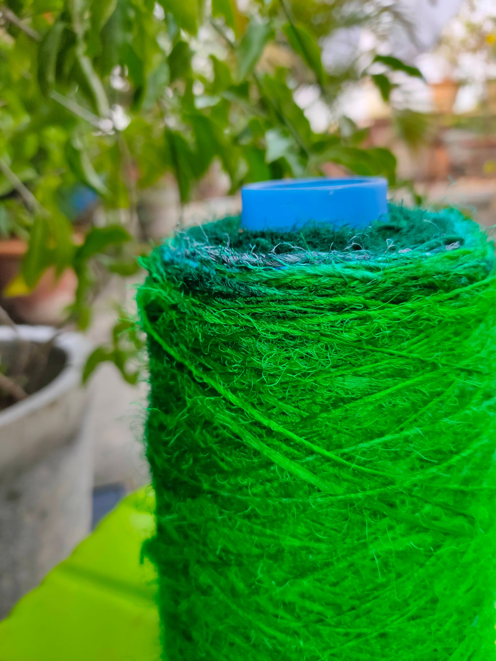 Recycled Sari Silk Yarn Prime - Green - SilkRouteIndia