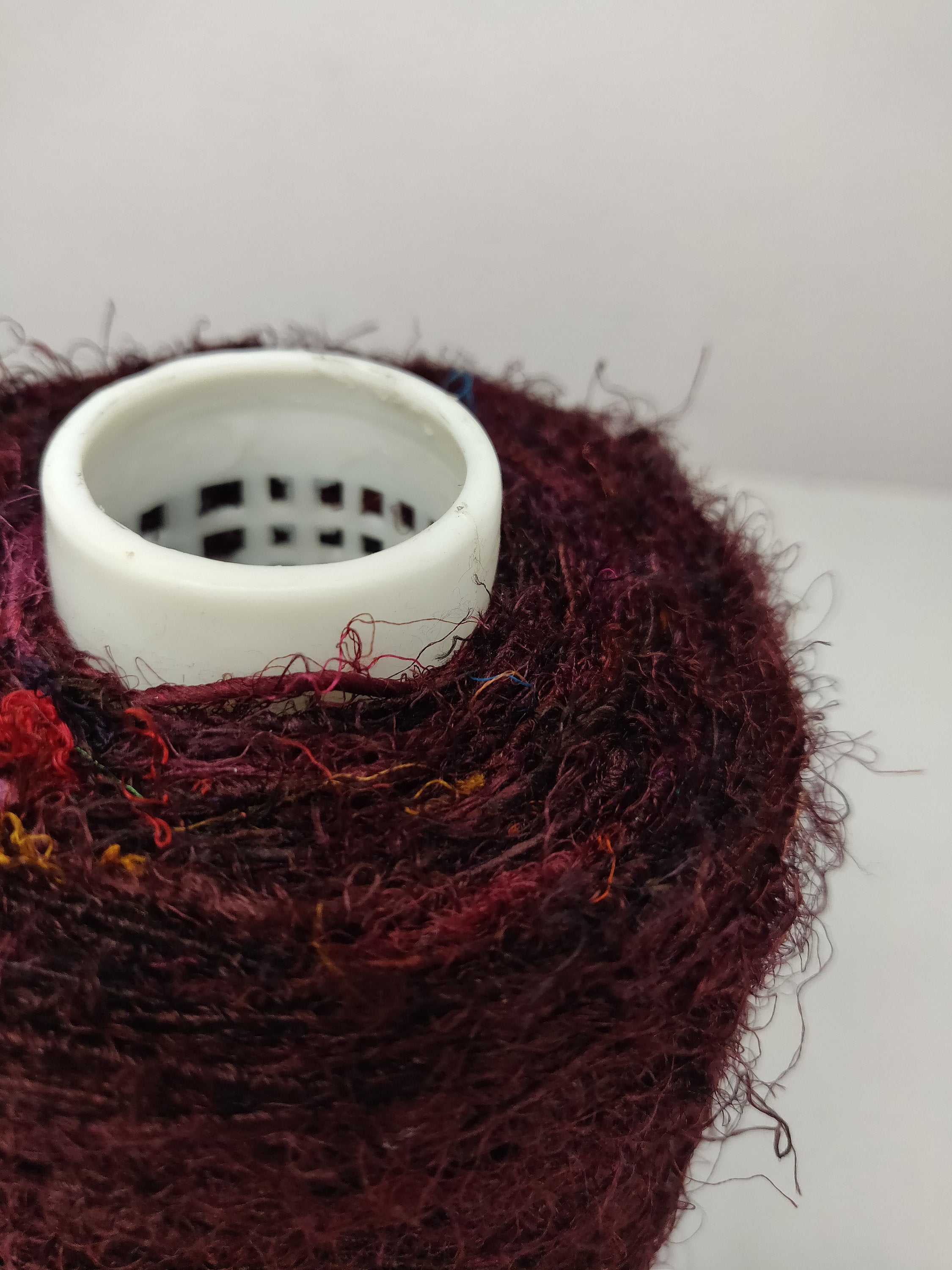 Recycled Sari Silk Yarn Prime - Deep Maroon - SilkRouteIndia