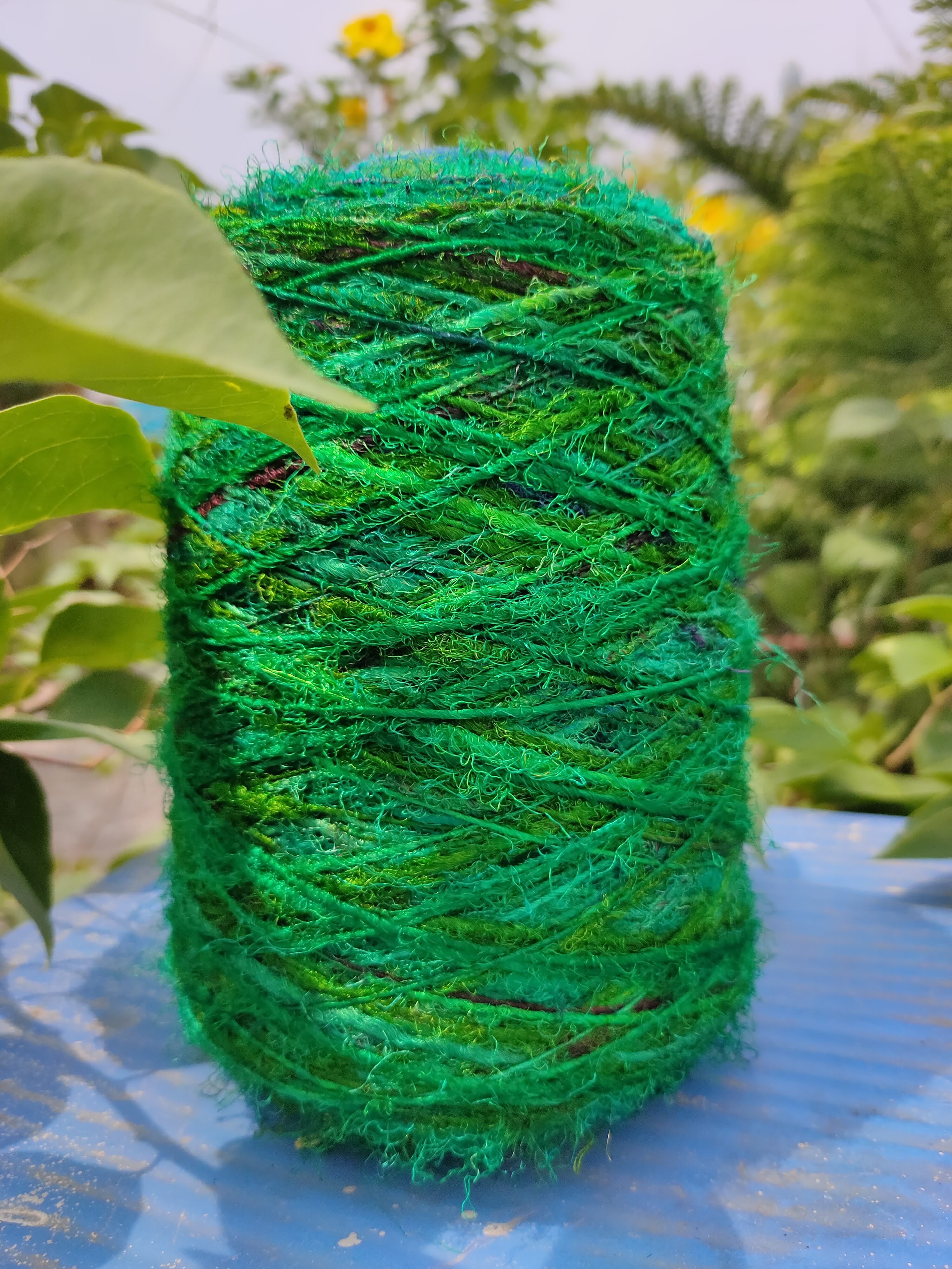 Recycled Sari Silk Yarn Prime - Green - SilkRouteIndia