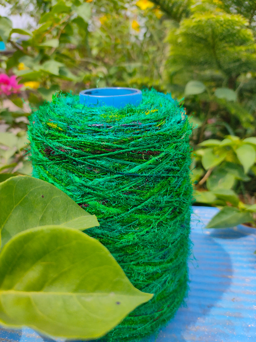 Recycled Sari Silk Yarn Prime - Green - SilkRouteIndia