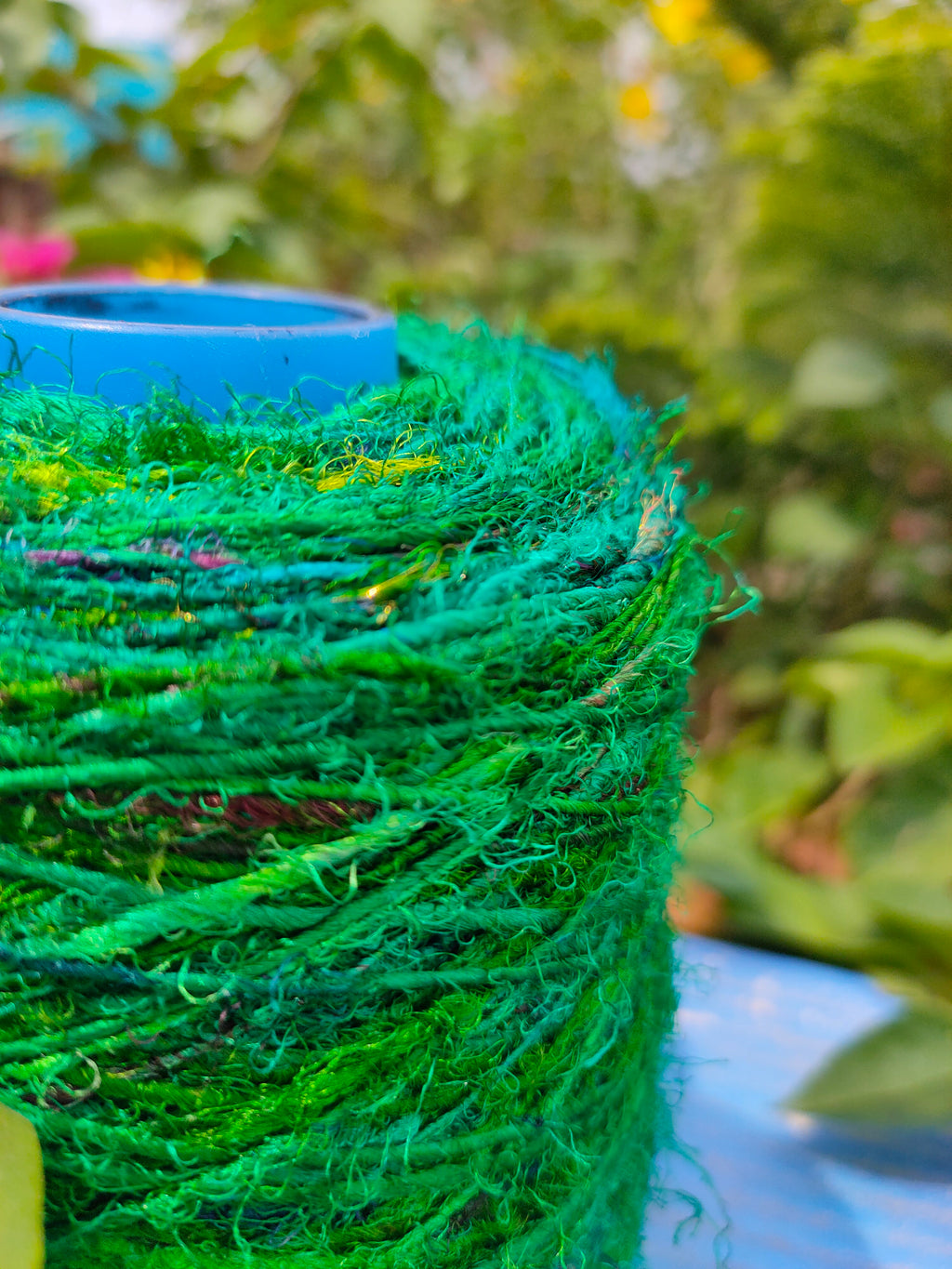 Recycled Sari Silk Yarn Prime - Green - SilkRouteIndia