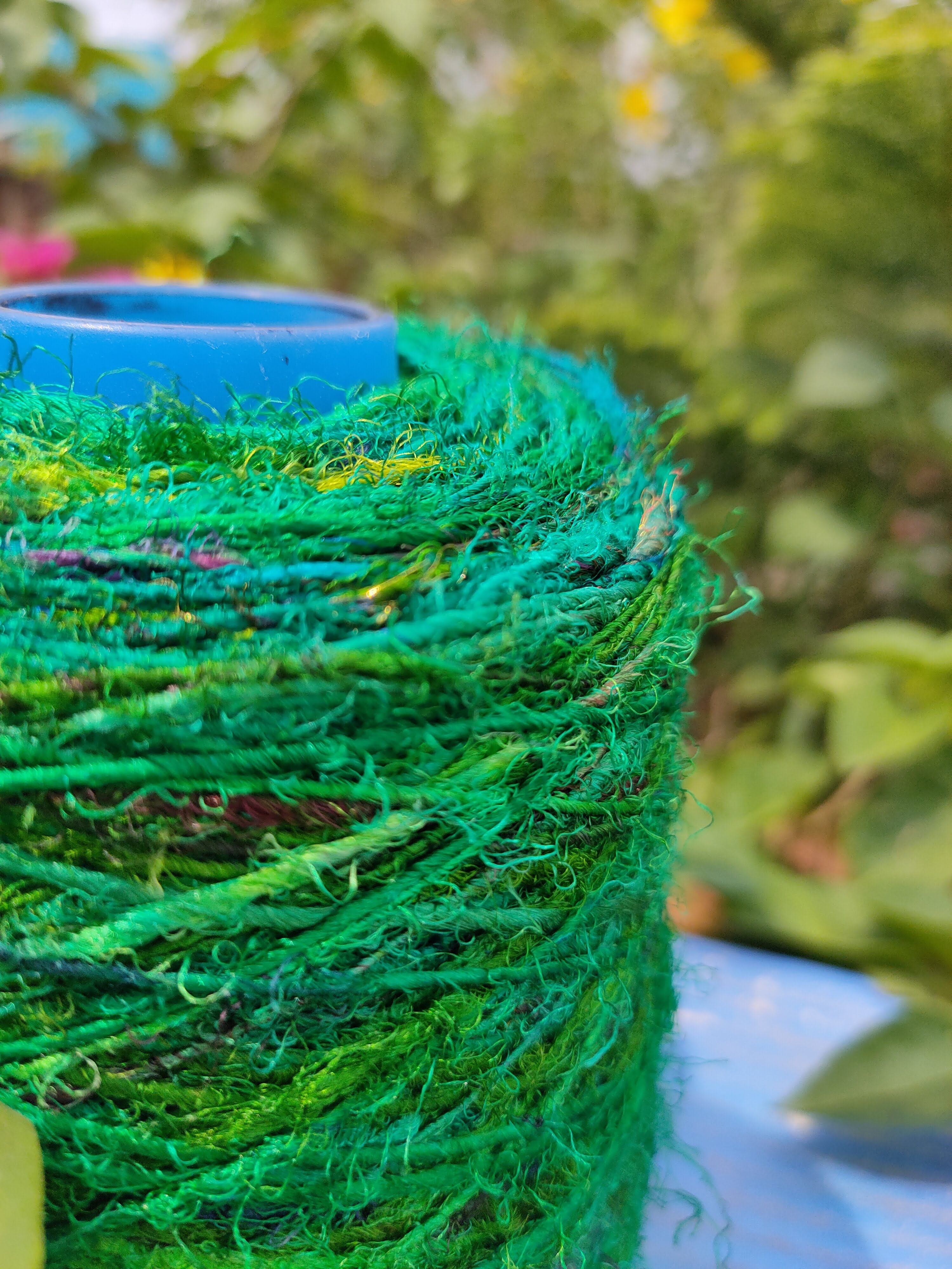 Recycled Sari Silk Yarn Prime - Green - SilkRouteIndia