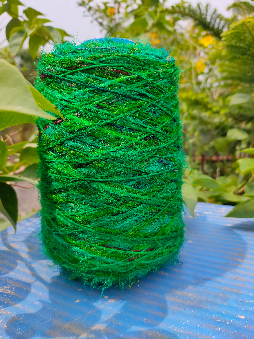 Recycled Sari Silk Yarn Prime - Green - SilkRouteIndia